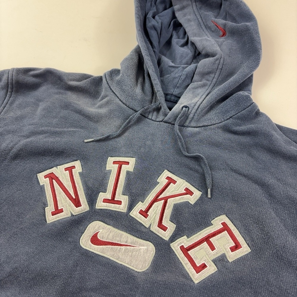 Vintage Nike Arch Spell Out Hoodie Hood Swoosh Silver Tag Navy Red Men's M Y2K